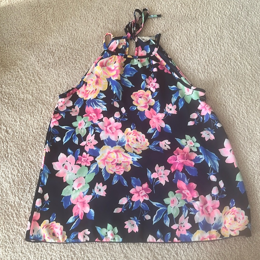 Beautifully vibrant floral halter top blouse tie strings in the back